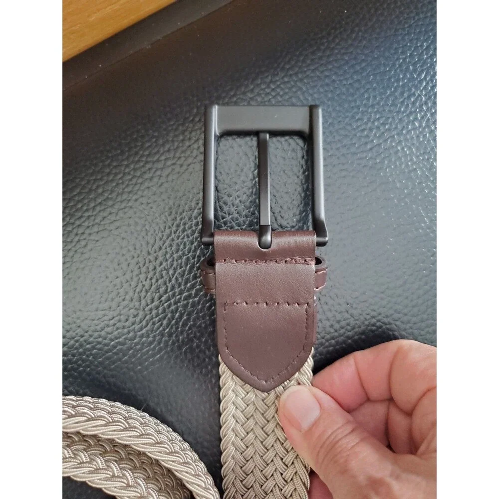 Unbranded Men's Tan Stretch No-Hole Braided Belt 45